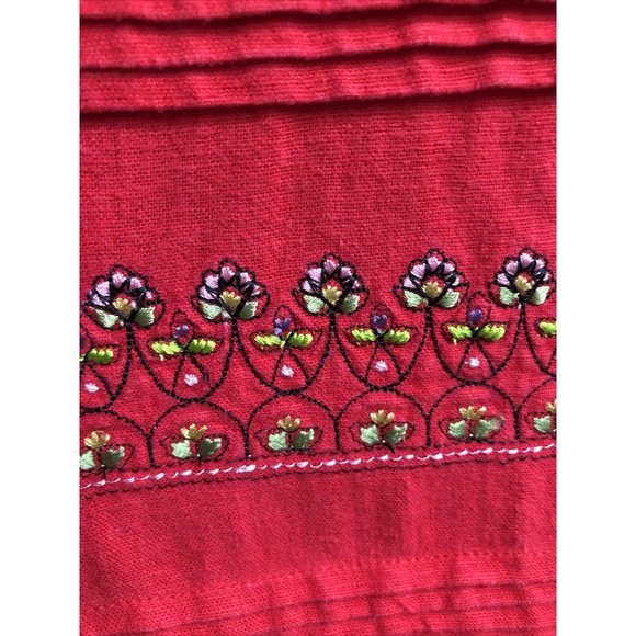Vintage 2X Plus Red Floral Embroidered Short Sleeve Cotton Top Blouse #390 - Picture 2 of 6